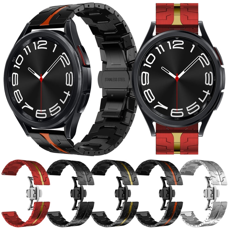 For Samsung Galaxy Watch 6 / 6 Classic Stainless Steel Metal Watch Band(Black Red) by buy2fix