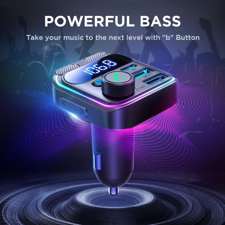 JOYROOM JR-CCB01 48W Dual-Mic Car Wireless FM Transmitter(Black) by JOYROOM