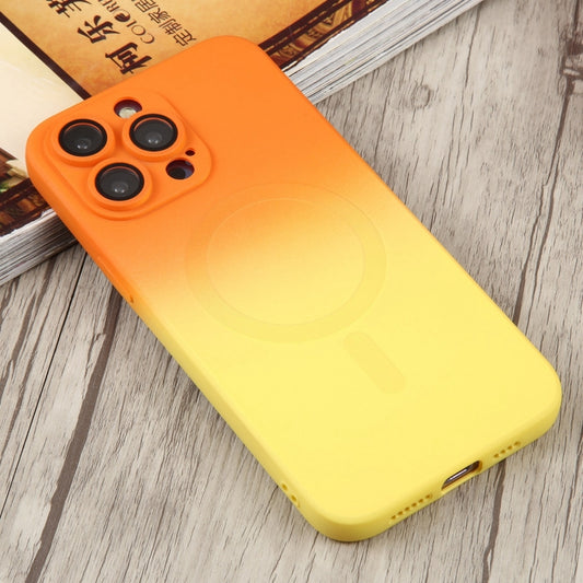For iPhone 15 Plus Liquid TPU Silicone Gradient MagSafe Phone Case(Orange Yellow) by buy2fix