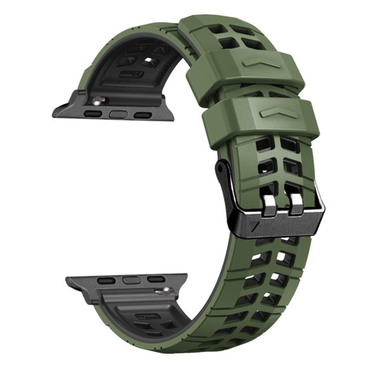 For Apple Watch Ultra 49mm Twill Dual-row Buckle Silicone Watch Band(Army Green Black) by buy2fix