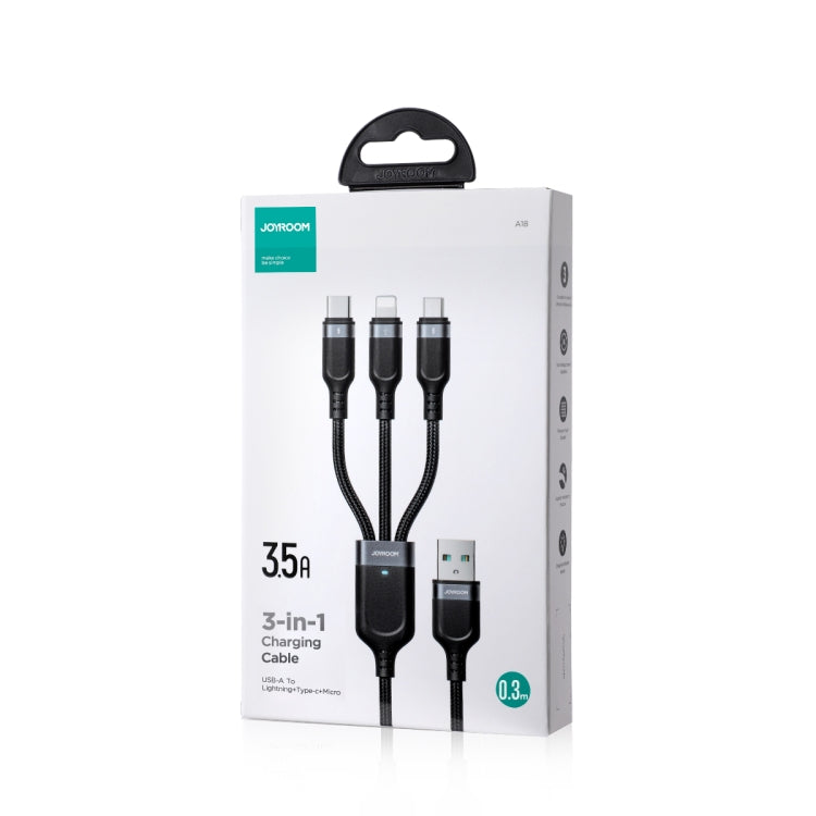 JOYROOM A18 3.5A USB to 8 Pin+USB-C/Type-C+Micro USB 3 in 1 Data Cable, Length:0.3m(Black) by JOYROOM