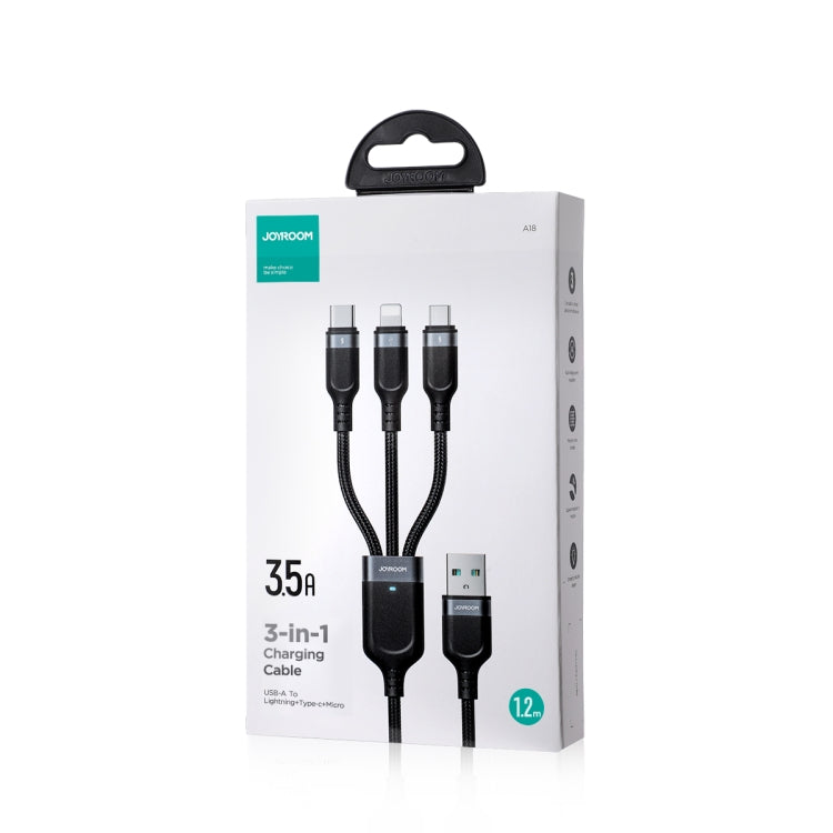 JOYROOM A18 3.5A USB to 8 Pin+USB-C/Type-C+Micro USB 3 in 1 Data Cable, Length:1.2m(Black) by JOYROOM