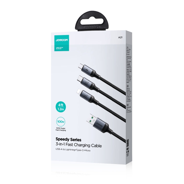 JOYROOM A21 100W USB to 8 Pin+Type-C+Micro USB 3 in 1 Charging Cable, Length: 1.2m(Black) by JOYROOM