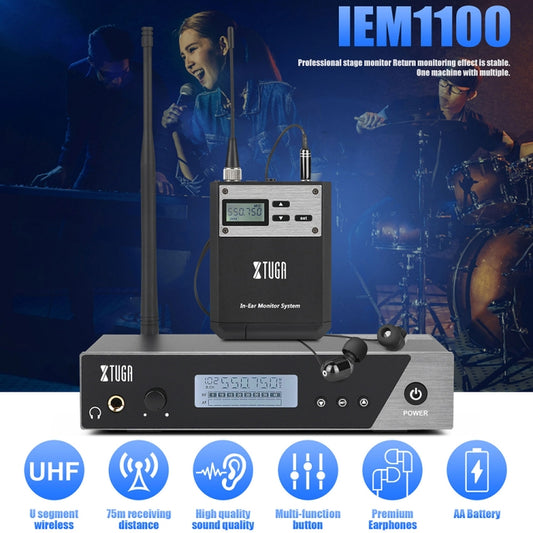 XTUGA IEM1100 Professional Wireless In Ear Monitor System 1 BodyPacks(US Plug) by XTUGA