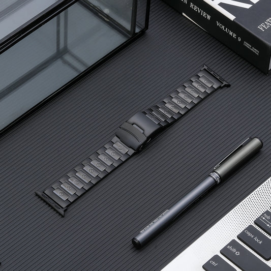 For Apple Watch Ultra 49mm Safety Buckle Titanium Steel Watch Band(Black) by buy2fix