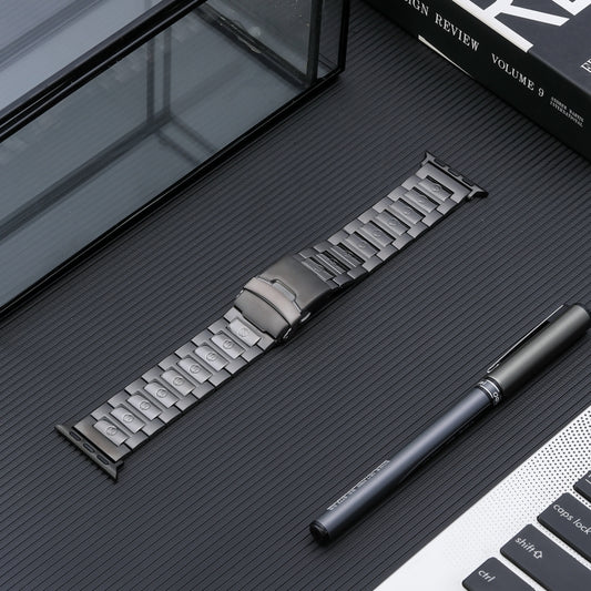 For Apple Watch Series 8 45mm Safety Buckle Titanium Steel Watch Band(Grey) by buy2fix