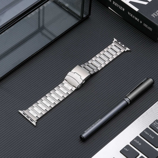For Apple Watch Series 6 44mm Safety Buckle Titanium Steel Watch Band(Silver) by buy2fix