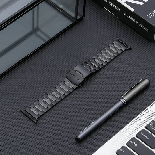 For Apple Watch Series 9 41mm Safety Buckle Titanium Steel Watch Band(Black) by buy2fix