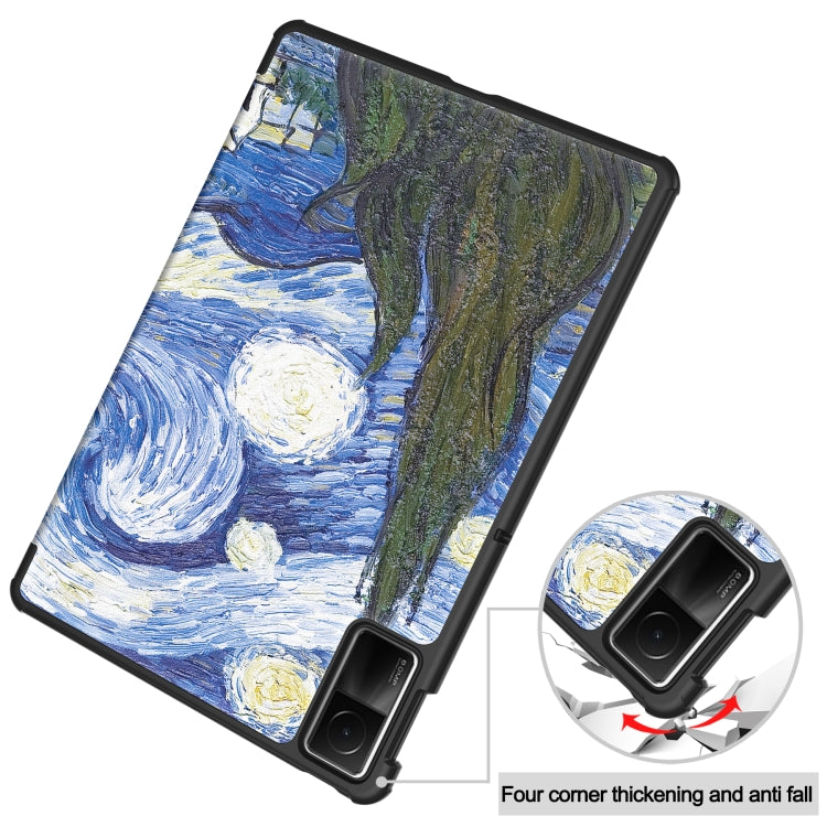 For Xiaomi Redmi Pad SE Custer Painted 3-Fold Holder Smart Leather Tablet Case(Starry Sky) by buy2fix