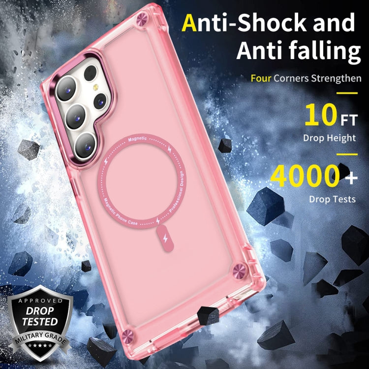 For Samsung Galaxy S22 Ultra 5G Skin Feel TPU + PC MagSafe Magnetic Phone Case(Transparent Pink) by buy2fix