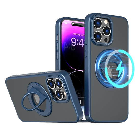 For iPhone 14 Pro Rotating Ring Magnetic Holder Phone Case(Blue) by buy2fix