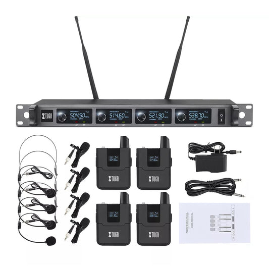 XTUGA A140-B Wireless Microphone System 4 BodyPack Headset Lavalier Microphone(AU Plug) by XTUGA