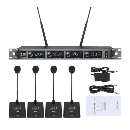 XTUGA A140-C Wireless Microphone System 4-Channel UHF Four Conference Mics(US Plug) by XTUGA