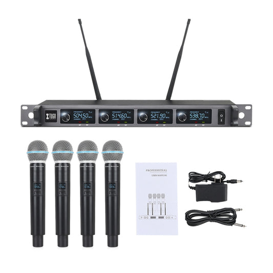 XTUGA A140-H Wireless Microphone System 4 Channel UHF Handheld Microphone(US Plug) by XTUGA