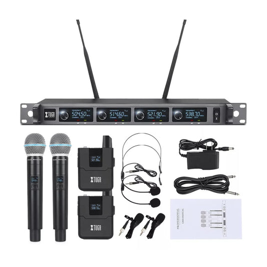 XTUGA A140-HB Wireless Microphone System 4 Channel Handheld Lavalier Headset Microphone(UK Plug) by XTUGA