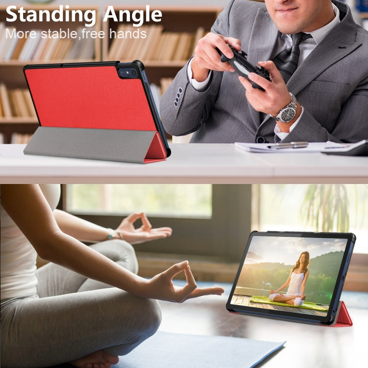 For Lenovo Tab M10 5G 10.6 3-folding Leather Smart Tablet Case(Red) by buy2fix