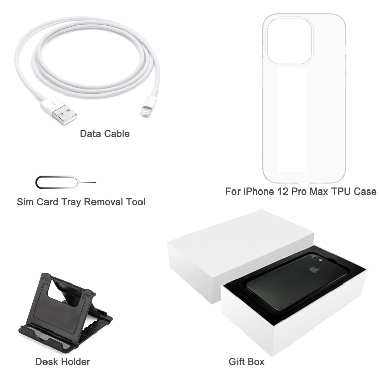 For iPhone 12 Pro Max TPU Case + Desk Holder + Data Cable + Sim Card Tray Removal Tool + Gift Box by buy2fix