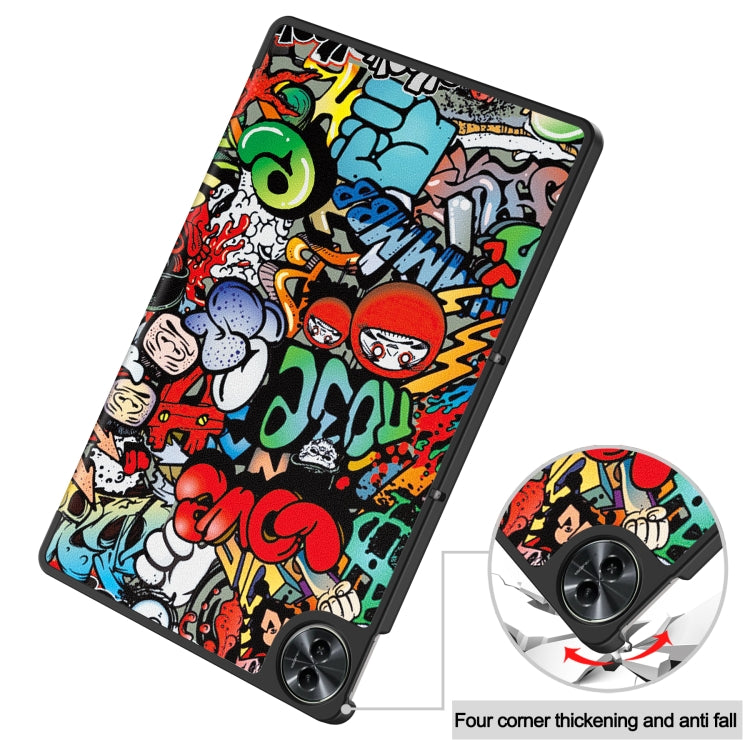 For Realme Pad 2 Custer Painted 3-Fold Holder Smart Leather Tablet Case(Graffiti) by buy2fix