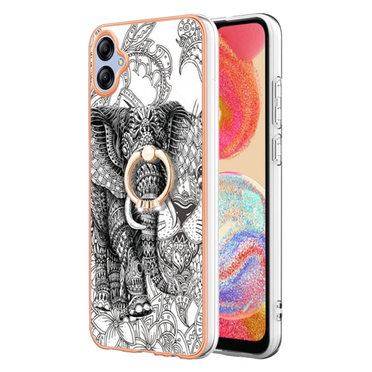 For Samsung Galaxy A04e Electroplating Dual-side IMD Phone Case with Ring Holder(Totem Elephant) by buy2fix