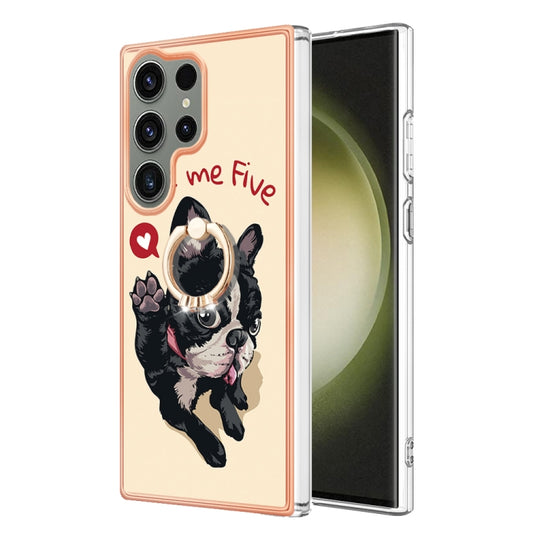 For Samsung Galaxy S23 Ultra 5G Electroplating Dual-side IMD Phone Case with Ring Holder(Lucky Dog) by buy2fix