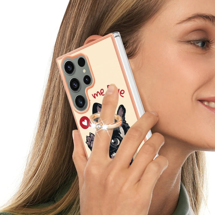 For Samsung Galaxy S23 Ultra 5G Electroplating Dual-side IMD Phone Case with Ring Holder(Lucky Dog) by buy2fix