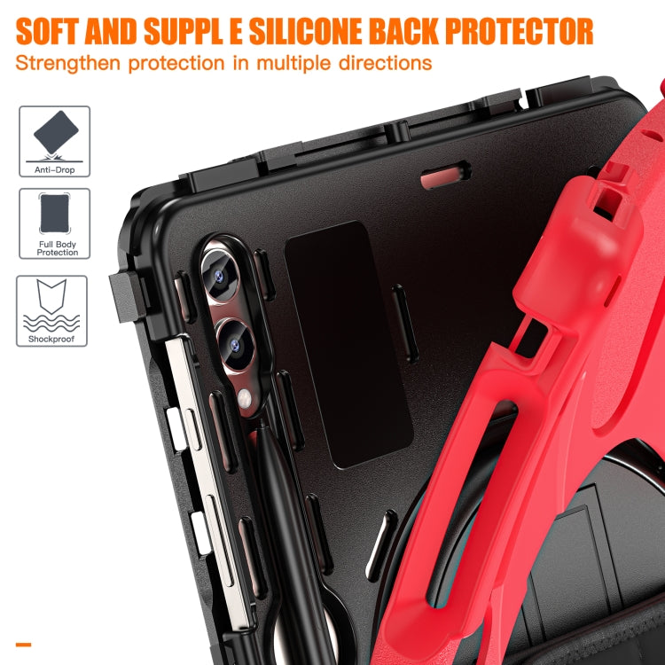 For Samsung Galaxy Tab S9+ / S8+ Rotatable Kickstand Grip Heavy Duty Hard Rugged Tablet Case(Red) by buy2fix