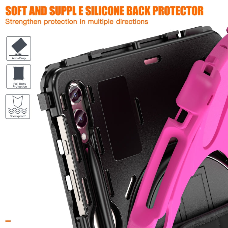 For Samsung Galaxy Tab S9+ / S8+ Rotatable Kickstand Grip Heavy Duty Hard Rugged Tablet Case(Rose Red) by buy2fix