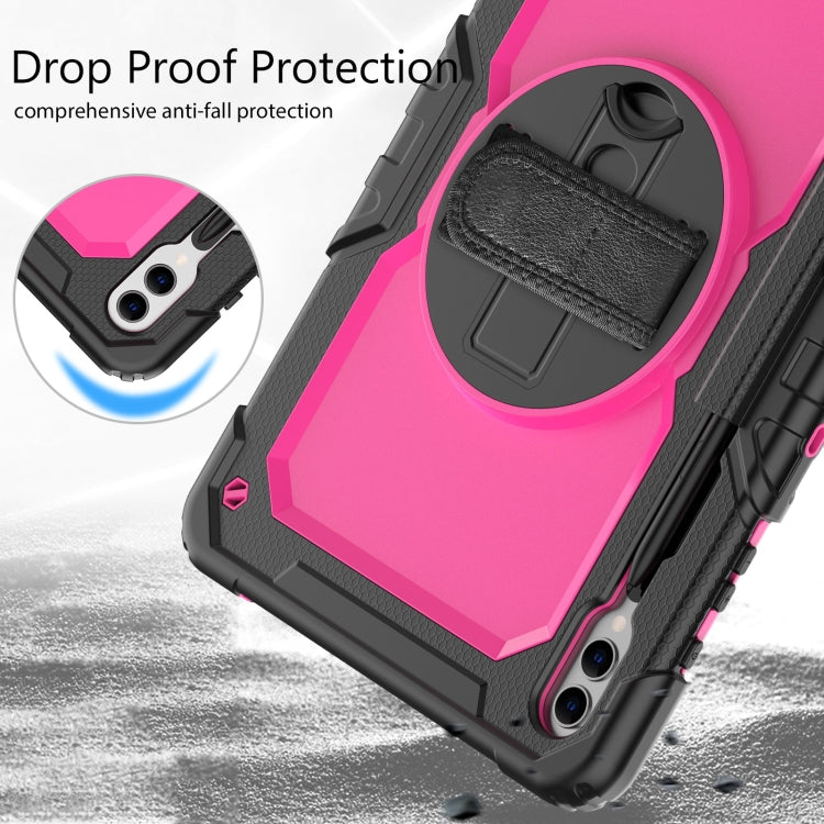 For Samsung Galaxy Tab S10+ / S9+ / S9 FE+ Lucky Wheel Grip Silicone Hybrid PC Tablet Case with Shoulder Strap(Black+Rose Red) by buy2fix