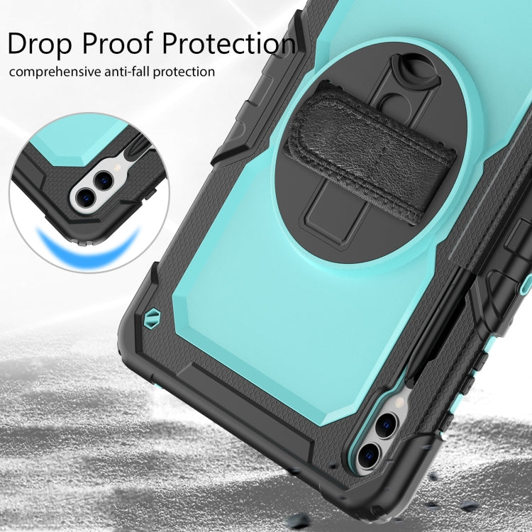 For Samsung Galaxy Tab S10+ / S9+ / S9 FE+ Lucky Wheel Grip Silicone Hybrid PC Tablet Case with Shoulder Strap(Black+Light Blue) by buy2fix
