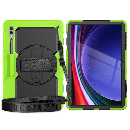 For Samsung Galaxy Tab S9 Ultra / S10 Ultra Lucky Wheel Grip Silicone Hybrid PC Tablet Case with Shoulder Strap(Yellow Green+Black) by buy2fix