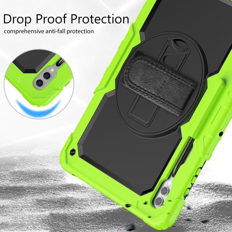For Samsung Galaxy Tab S9 Ultra / S10 Ultra Lucky Wheel Grip Silicone Hybrid PC Tablet Case with Shoulder Strap(Yellow Green+Black) by buy2fix