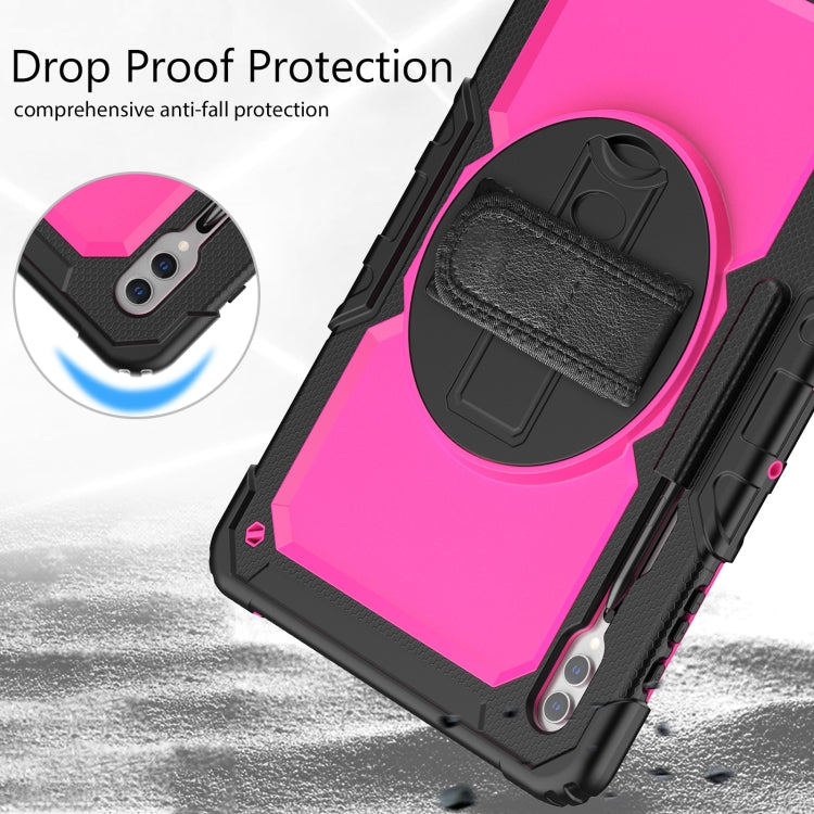 For Samsung Galaxy Tab S9 Ultra / S10 Ultra Lucky Wheel Grip Silicone Hybrid PC Tablet Case with Shoulder Strap(Black+Rose Red) by buy2fix