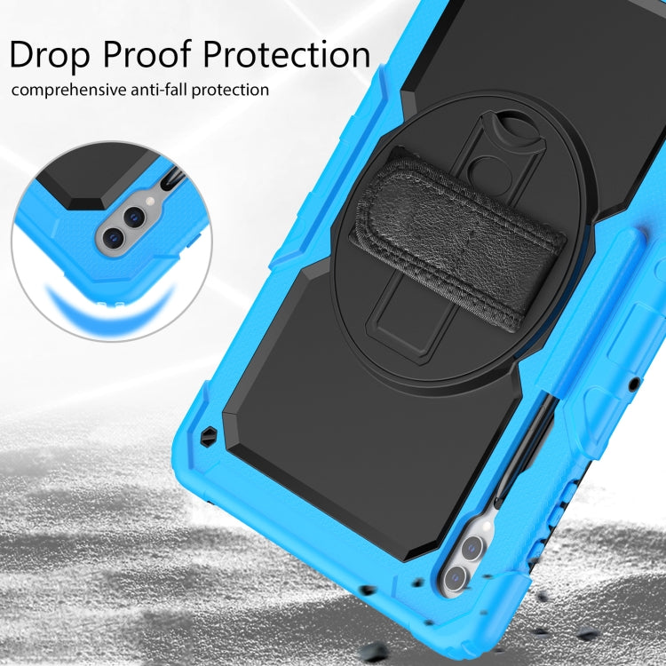 For Samsung Galaxy Tab S9 Ultra / S10 Ultra Lucky Wheel Grip Silicone Hybrid PC Tablet Case with Shoulder Strap(Light Blue+Black) by buy2fix