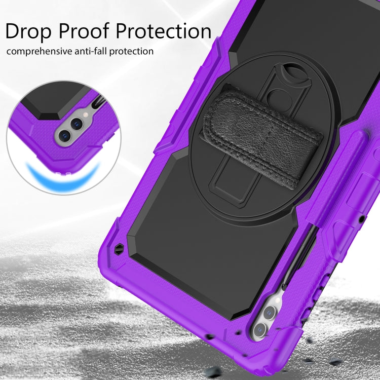 For Samsung Galaxy Tab S9 Ultra / S10 Ultra Lucky Wheel Grip Silicone Hybrid PC Tablet Case with Shoulder Strap(Purple+Black) by buy2fix