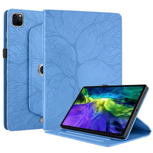 For iPad Pro 12.9 2022 / 2021 / 2020 Tree Life Embossed Rotation Leather Smart Tablet Case(Blue) by buy2fix