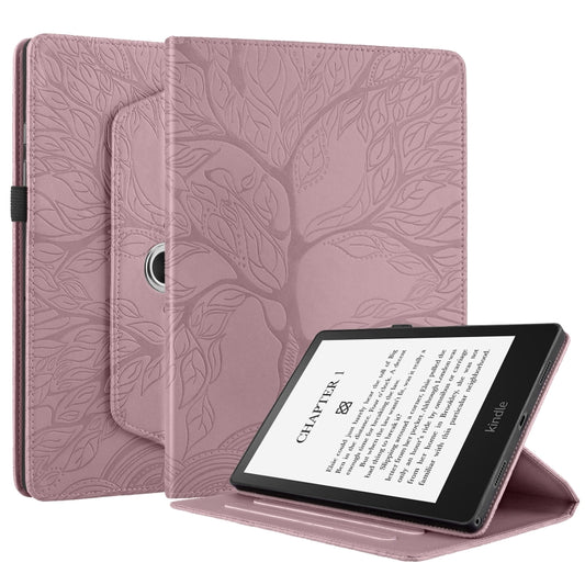 For Amazon Kindle Paperwhite 5 Tree Life Embossed Rotation Leather Smart Tablet Case(Rose Gold) by buy2fix