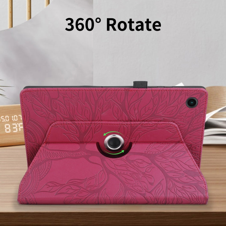 For Lenovo Tab M10 Plus 10.6 3rd Gen Tree Life Embossed Rotation Leather Smart Tablet Case(Red) by buy2fix