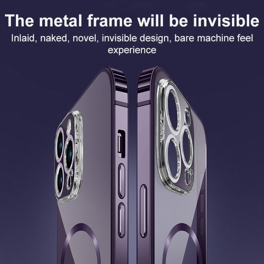 For iPhone 14 MagSafe Magnetic Stainless Steel Frame Transparent TPU Phone Case(Black) by buy2fix