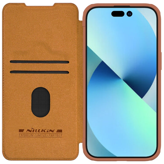 For iPhone 15 NILLKIN QIN Series Pro Sliding Camera Cover Design Leather Phone Case(Brown) by NILLKIN