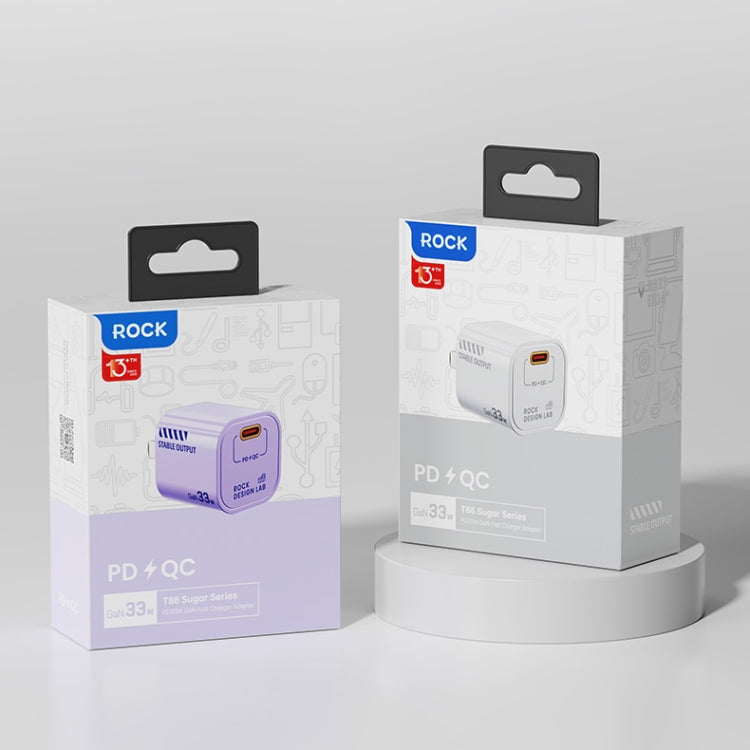 ROCK T88 Sugar Series PD33W Single Type-C Port GaN Charger, CN Plug(White) by ROCK