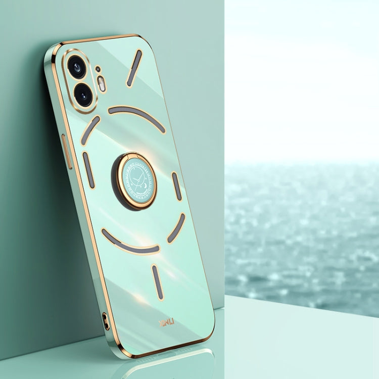 For Nothing Phone 2 XINLI Straight Edge 6D Electroplate TPU Phone Case with Ring Holder(Mint Green) - More Brand by XINLI | Online Shopping UK | buy2fix