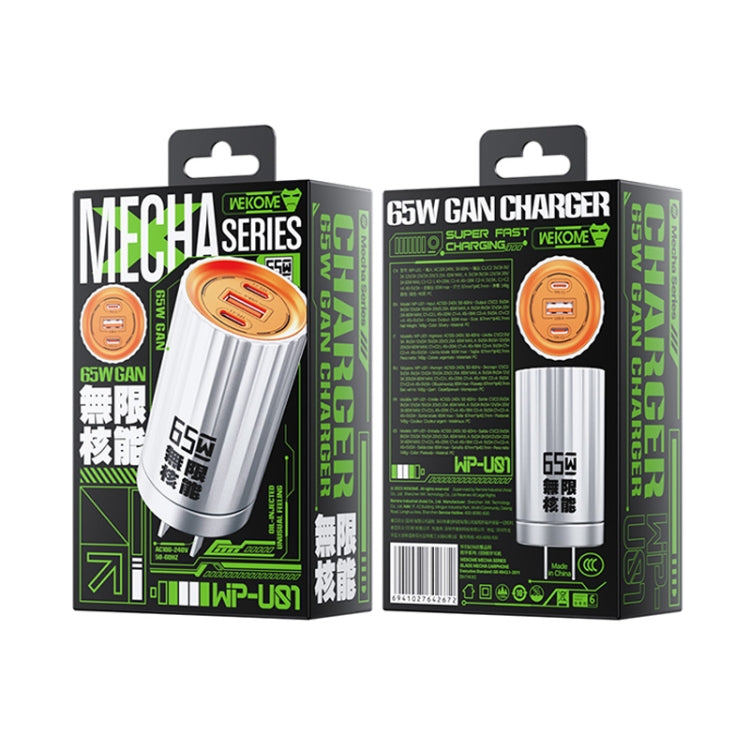WK WP-U01 Mecha Series Energy Bar 65W Gallium Nitride Dual USB-C / Type-C + USB Charger, CN Plug(Silver) by WK