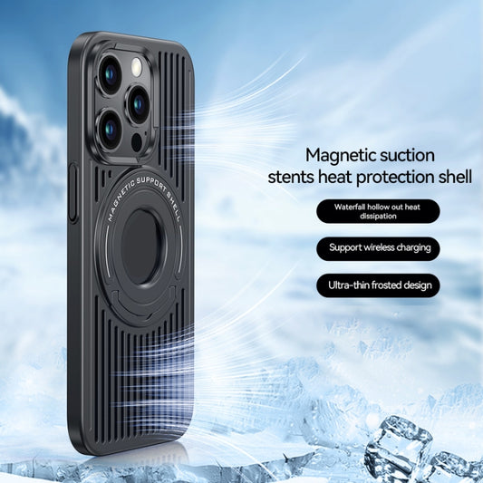 For iPhone 15 Pro Cooling MagSafe Magnetic Ring Holder Phone Case(Black) by buy2fix