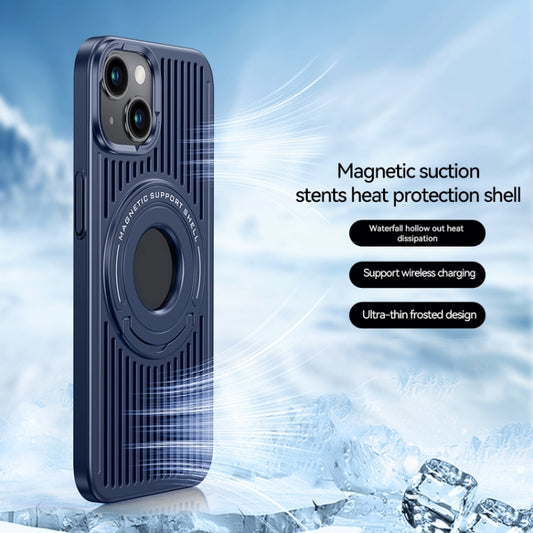 For iPhone 15 Cooling MagSafe Magnetic Ring Holder Phone Case(Blue) by buy2fix