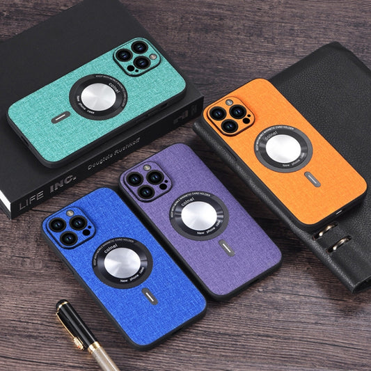 For iPhone 15 Plus Cloth Texture MagSafe Magnetic PU Phone Case(Orange) by buy2fix