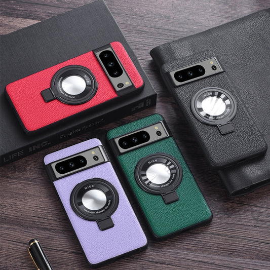 For Google Pixel 6 Litchi Texture MagSafe Magnetic Ring Phone Case(Purple) by buy2fix