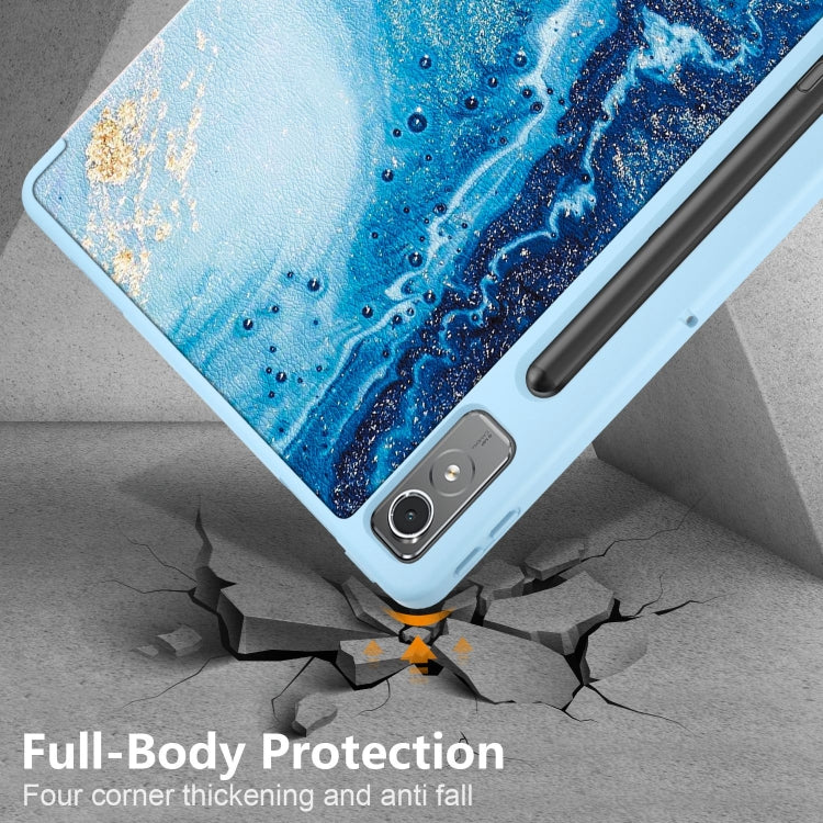 For Lenovo Tab P12 12.7 /P12 Pro 2nd Gen 3-folding Painted TPU Smart Leather Tablet Case(Waves) by buy2fix