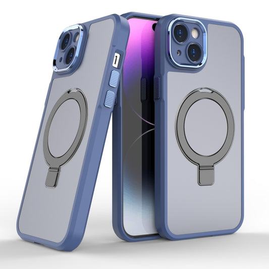 For iPhone 15 MagSafe Magnetic Metal Holder Phone Case(Blue) by buy2fix