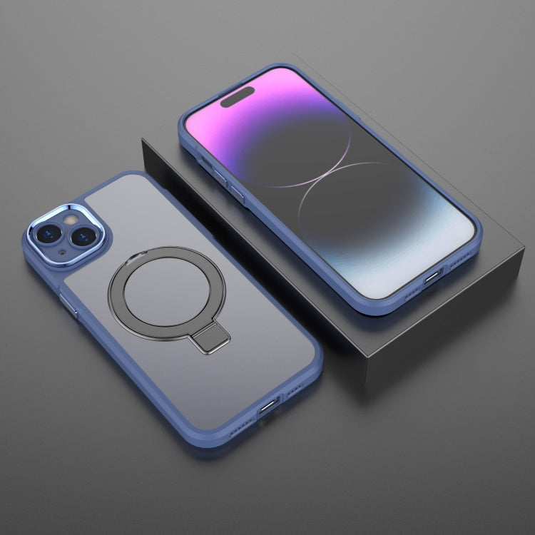 For iPhone 15 MagSafe Magnetic Metal Holder Phone Case(Blue) by buy2fix