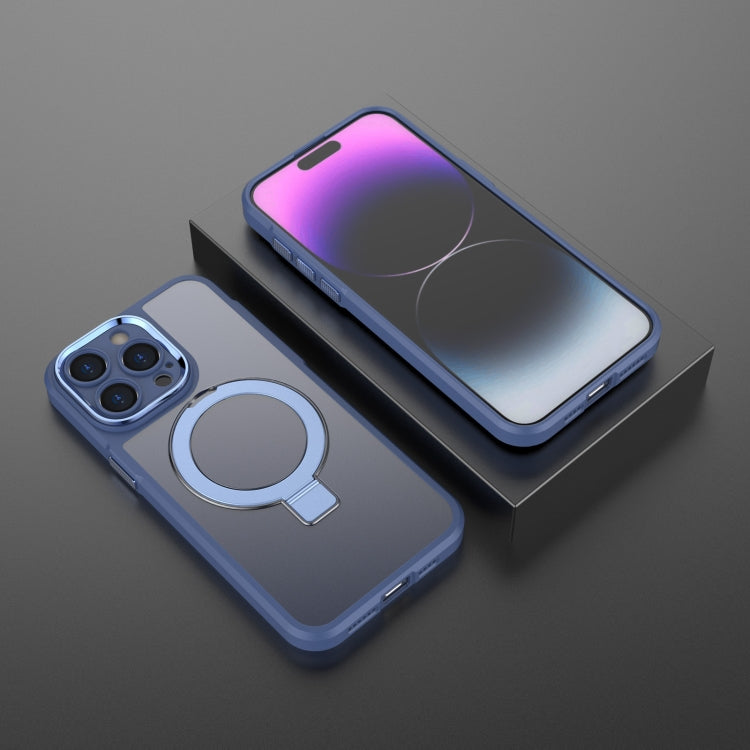 For iPhone 15 Pro Max MagSafe Magnetic Metal Holder Phone Case(Blue) by buy2fix